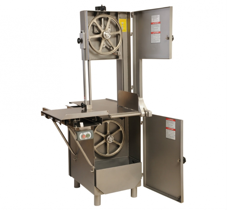 High Speed Stainless Steel Meat Band Saw ST305SH
Saw length:	30.5 CM / 120"
Blade speed:	32 M/SEG
Throat width:	34.79 CM / 13.7"
Throat height:	44.98 CM / 17.71"
Thermomagnetic switches:	Yes
Waste tray:	Yes
Movable blade guard:	Yes
Sealed off bearings:	Yes
Leveling feet: Yes
Motor:	Yes
Volts:	3 HP - 2.24 KW
Frequency:	220 V
Net weight:	50 / 60 HZ
Shipping weight:	214 KG / 472 LB & 235 KG /519 LB
Keywords: High Speed Stainless Steel Meat Band Saw ST305SH