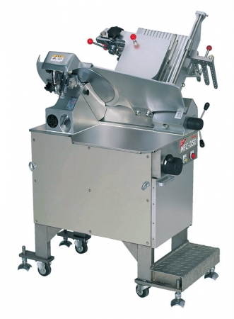 NF-350
Dimensions	W 700 x D 1,020 x H 1,455mm
Weight	220kg
Power supply	3P 200V 60Hz/50Hz
Motor	Carriage 0.75kW / Blade  0.75kW
Slice speed	40 to 60slices/m(60Hz) 34 to 50slices/m(50Hz)
Slice thicknes	 0 to 25mm
Slice dimensions	W 350 x H 200 x L 600mm
Temperature for slicing	-8degree Celsius to -2degree Celsius  (*Depending on the commodity)
